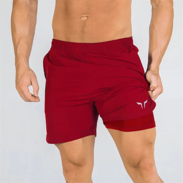 double deck fitness sports shorts men summer slim quick drying breathable woven shorts men's sweatpants training gym clothing