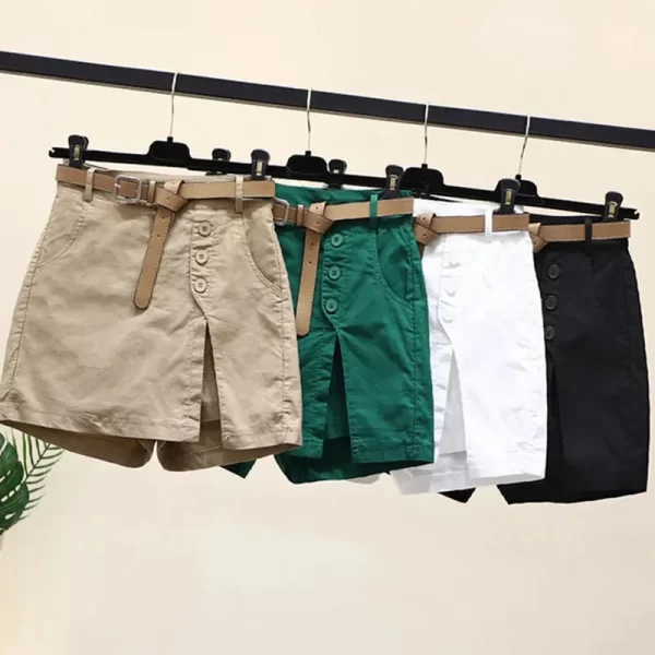 chic shorts women belt korean solid buttons side slit a line streetwear fashion skirts chic harajuku summer loose pants