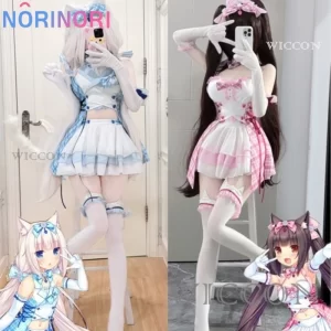 anime game nekopara vanilla chocola cosplay costume nekomimi paradise wig printing maid attire woman sexy kawaii carnival suit