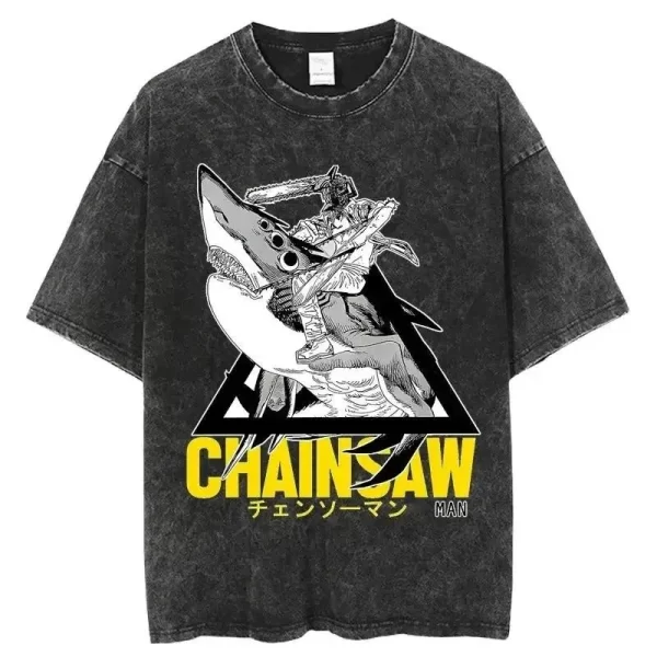 hot anime chainsaw man makima print t shirt men women high quality washed cotton tshirts oversized t shirt harajuku male tee