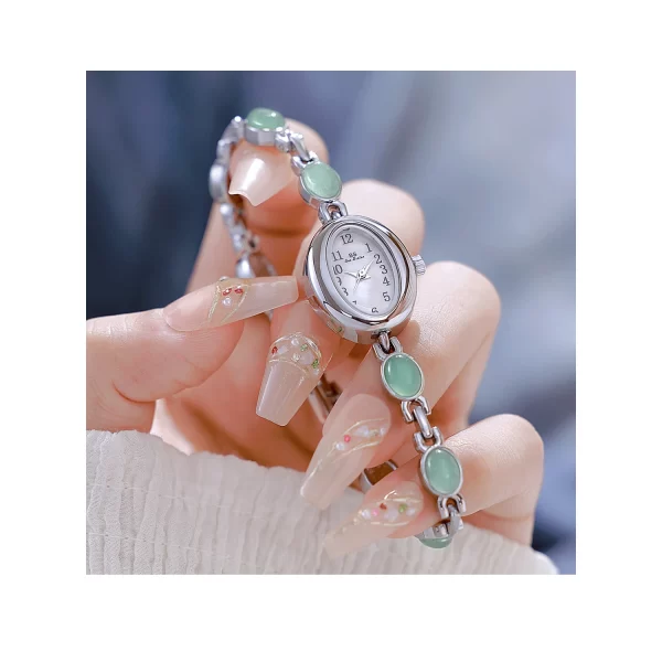 luxury women's small dial watch fashion elegant green jade bracelet ladies dress quartz watch daily party wear wristwatch clock
