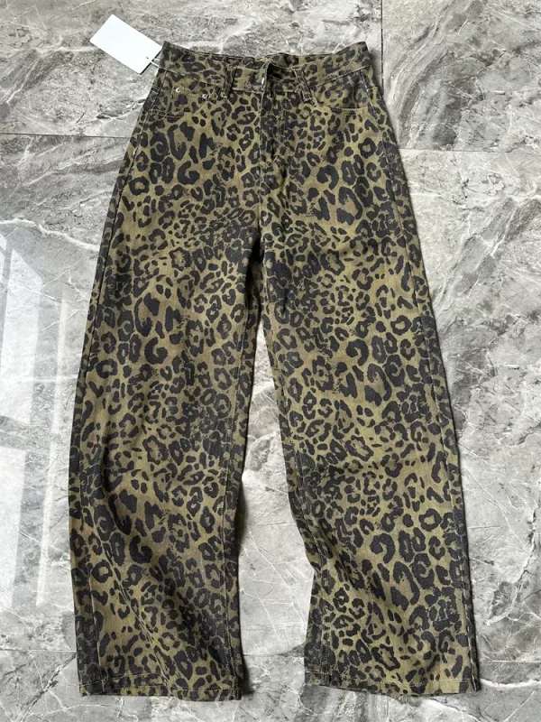 vintage leopard print jeans for women high waisted y2k retro fashion streetwear denim pants hip hop straight wide leg jeans