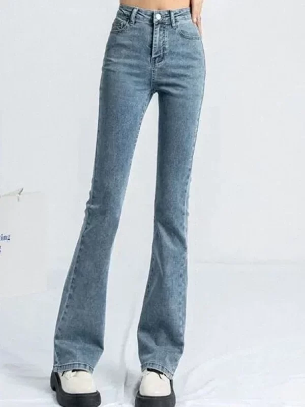 women korean flare jeans girls high waist elastic boot cut pants lady vintage blue black gray brown denim bell bottom trousers