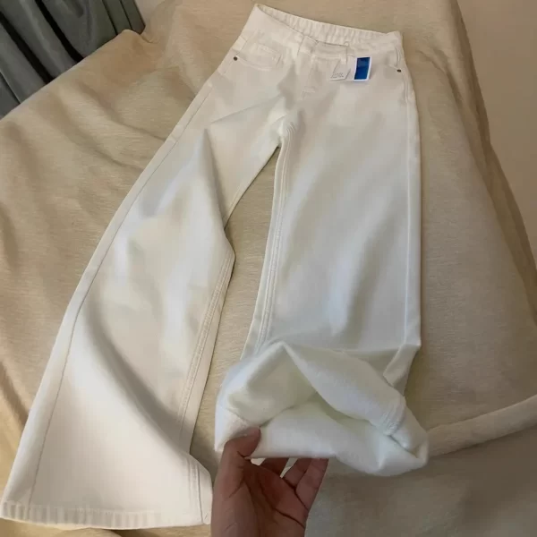 white straight leg jeans women's spring new slimming wide leg floor length thin american style high waist denim pants
