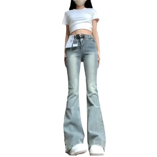 vintage american style high waisted slimming jeans plus size women's bell bottom pants spring summer season fashion