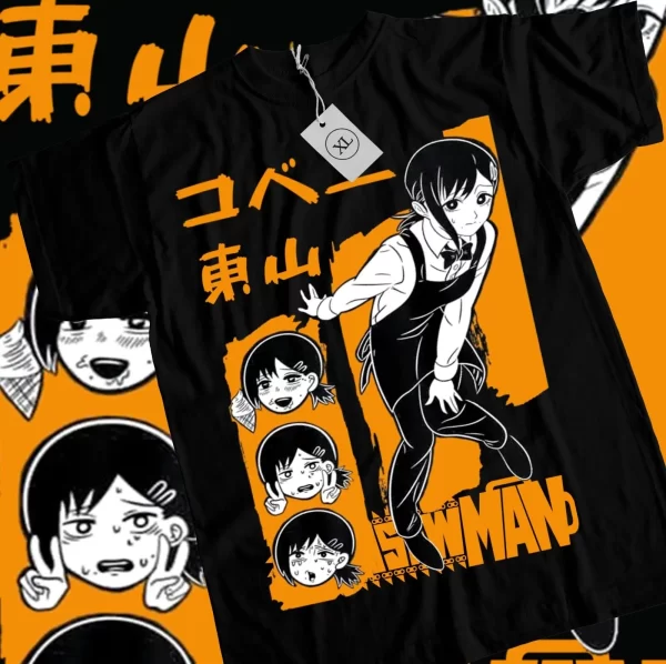 kobeni t shirt denji & makima chainsaw man pochita horror anime shirt all size