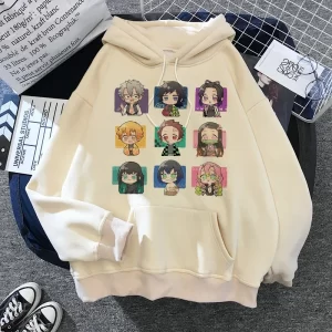 japan anime demon slayer hoodies unisex japanese 2000s style y2k casual hooded sweatshirt harajuku cartoon manga khaki pullovers