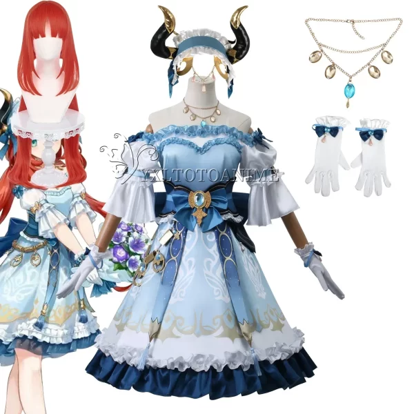 nilou new cosplay costume genshin impact cosplay costume lolita daily wear blue dress maid carnival uniform party suit