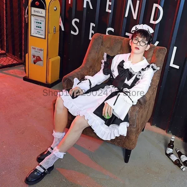 2023 halloween maid outfit lolita cosplay cute sexy erotic kawaii cafe costume black white men uniform apron dress cute bowknot