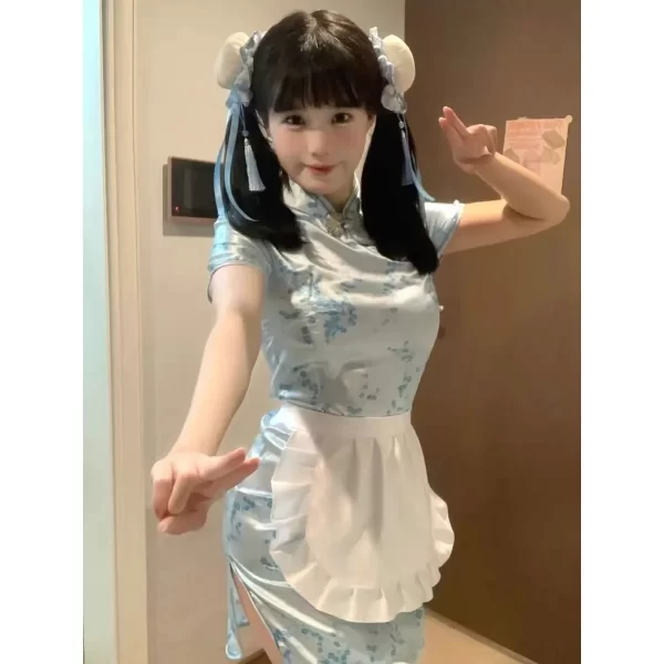 3pcs sexy cheongsam maid chinese cosplay costume lolita outfit apron dress uniform women doll role play girl