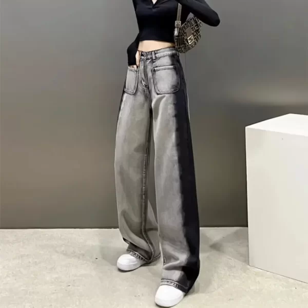 black high waisted straight leg wide leg jeans women's trendy slimming new arrival spring summer 2023 design sensibility grey