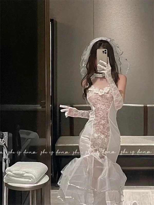 plus qunque sexy women bride cosplay uniform bridal lingerie maid lace bikini anime costume wedding dress ladies bra panty white