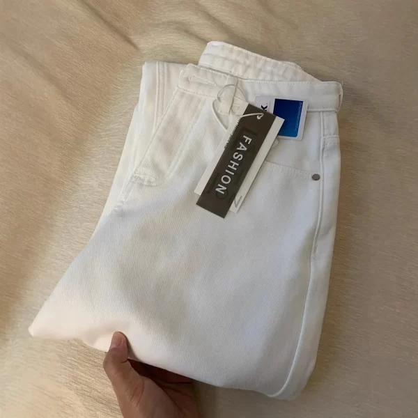 white straight leg jeans women's spring new slimming wide leg floor length thin american style high waist denim pants