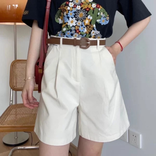 2024 summer wide leg shorts for women high waist casual cotton denim short pants with belt girl‘s korean a line womens shorts