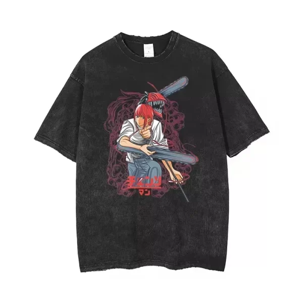 anime chainsaw man acid tshirt retro vintage washed printed graphic t shirt men harajuku cotton casual short sleeve tshirt tops