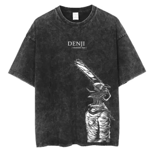 anime chainsaw man acid tshirt retro vintage washed printed graphic t shirt men harajuku cotton casual short sleeve tshirt tops