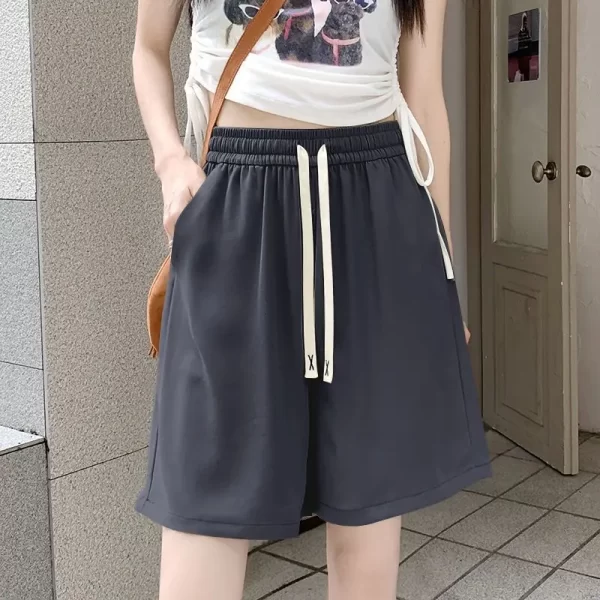 2025 women's new simple style thin ice silk sports shorts summer comfortable casual loose high waist five pocket pants