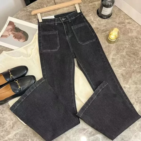 zmzbch high waist trousers loose washed jeans pockets slim denim flare classic women vintage stretch straight trousers all match
