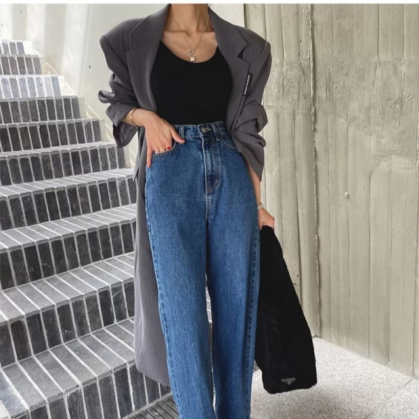 spring summer vintage denim wide leg pants 2025 new high waist blue street washed casual loose jeans pant pockets female