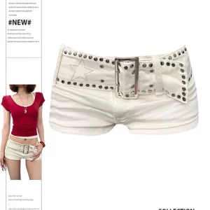 women's white denim shorts y2k jeans short pants harajuku aesthetic vintage low waist cowboy shorts 2000s trashy clothes summer