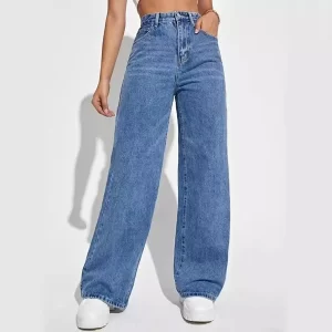 fashion retro blue jeans women y2k high street baggy straight pants high waisted all in one slim pants