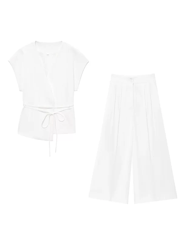 tfmln fashion women's trouser suits sleeveless v neck top with belt straight pants sets 2025 spring summer commuter 2 piece set