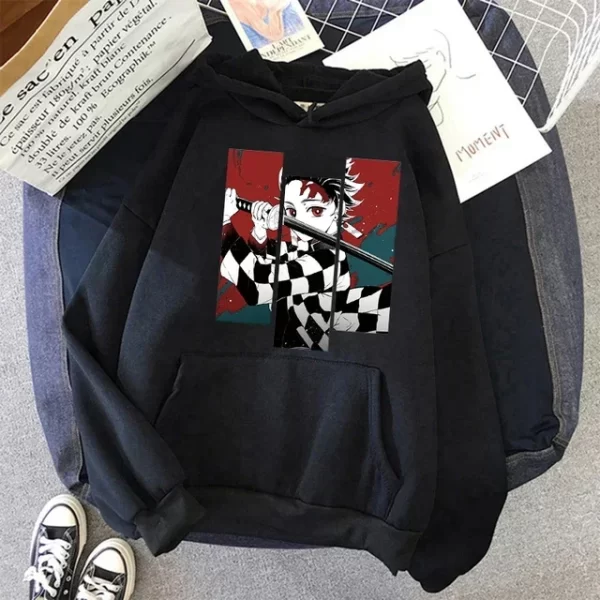 cute nezuko anime print hoodies women demon slayer manga sweatshirts tanjiro kimetsu no yaiba hoodie harajuku streetwear clothes
