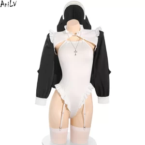 anilv anime game girl convent nun uniform women maid bodysuit outfits cosplay halloween costumes