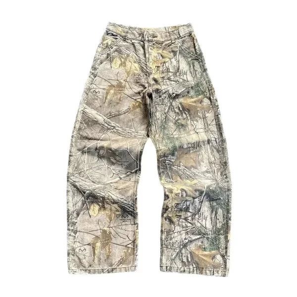 washed camouflage pants american style branches vintage wide leg loose straight jeans summer cross border 2025 khatar
