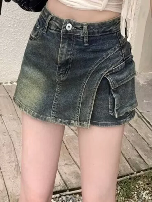 female irregular sexy hot denim shorts lady korean retro nightclub mini shorts skirts girls blue buttocks wrap a line culottes