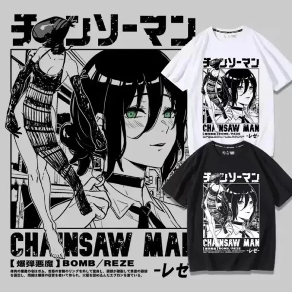 anime t shirt women chainsaw man manga graphic cotton short sleeve tee plus size women tops summer streetwear