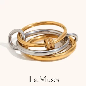 la. muses color mix dual tone multi layer circle stainless steel women's ring trendy fashion daily versatile jewelry