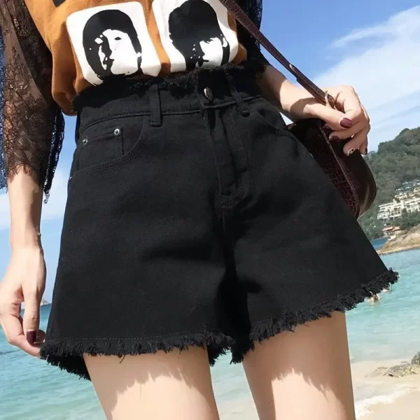 spring summer women denim shorts women wide leg short jeans fashion female high waist black tassels caual shorts girls