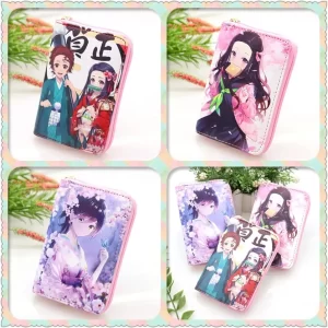anime demon slayer mini wallet kamado nezuko tsuyuri kanao cosplay portable zero purse pu leather multi layer wallets