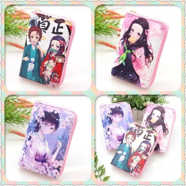 anime demon slayer mini wallet kamado nezuko tsuyuri kanao cosplay portable zero purse pu leather multi layer wallets