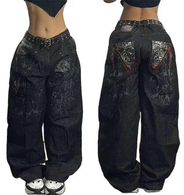2024 new american trend retro hip hop embroidery pattern baggy jeans for men and women y2k harajuku gothic wide pants streetwear