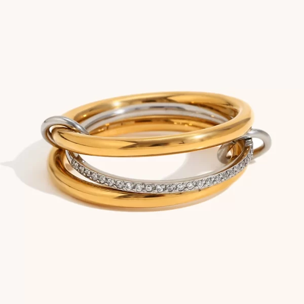 la. muses color mix dual tone multi layer circle stainless steel women's ring trendy fashion daily versatile jewelry