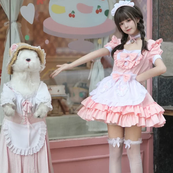 halloween party cosplay anime clothing lolita pink maid dress japanese sweet women dress role play costume