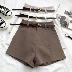 itoolin casual women's shorts a line high waist short chic office lady shorts with belted vintage female trousers spring summer