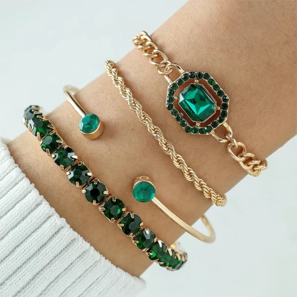 4pcs/set fashionable snake imitation gemstone bangle rhinestone full metal bracelet set for women's jewelry birthday party gifts
