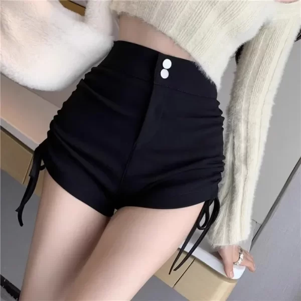 women's autumn/winter high waisted slimming fleece lined petite black wide leg pants sexy spicy hot pants summer shorts