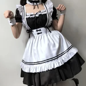 black white lolita maid costume cosplay costumes cute dress sexy french apron uniform cafe maid party skirt women's clothing