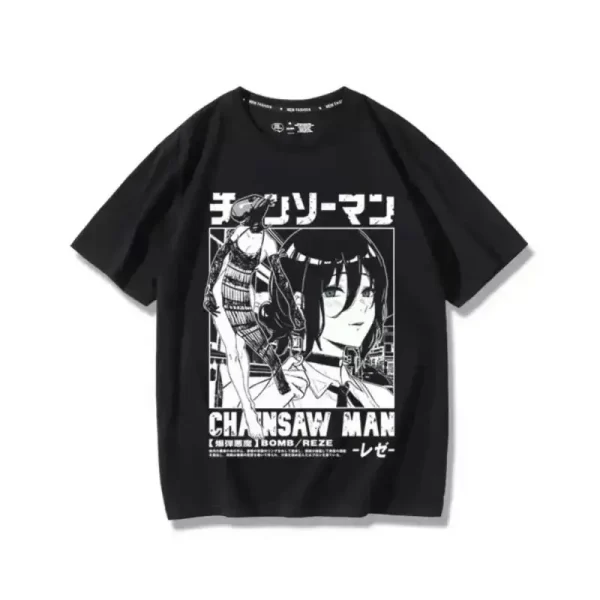 anime t shirt women chainsaw man manga graphic cotton short sleeve tee plus size women tops summer streetwear