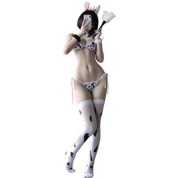 cow cosplay costume maid tankini swimsuit anime bikini set girls women lingeire clothing lolita bra and panty set stockings