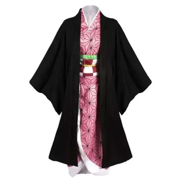 2025o nezuko anime cosplay costume, kimono demon slayer, perruques, cheveux, halloween, carnaval, tenue pour femme