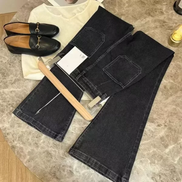 zmzbch high waist trousers loose washed jeans pockets slim denim flare classic women vintage stretch straight trousers all match