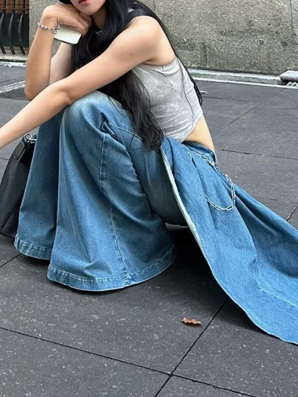slimming bell bot jeans women's high waist long pants distred denim patchwork design trendy autumn winter new arrival