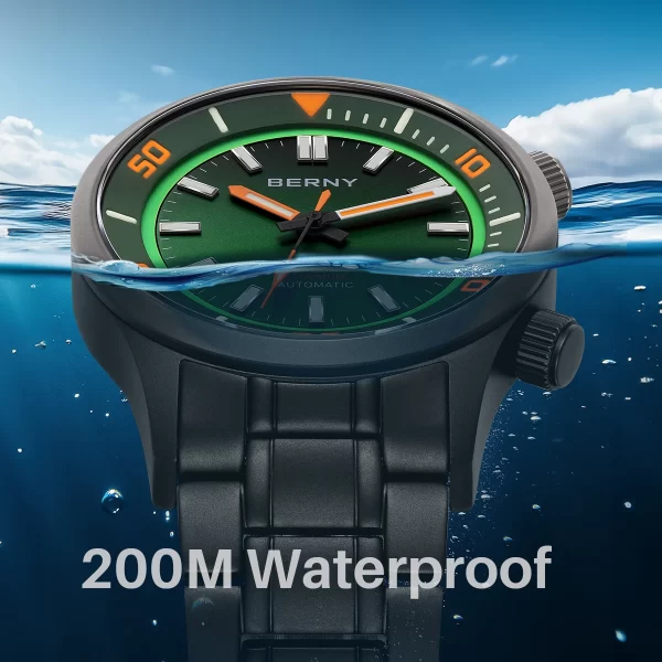 berny men's automatic full titanium diver watch supper luminous sappire ar coated miyota 8215 compressor sport 20atm dive watch