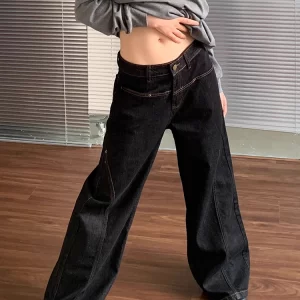 korean fashion wide leg denim jeans women high waist loose baggy pants streetwear y2k straight trousers vintage female pants