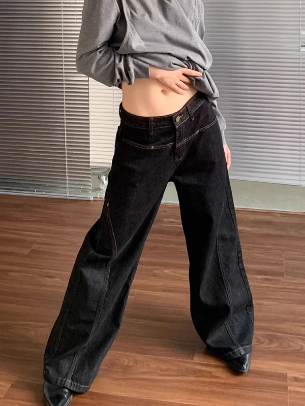 korean fashion wide leg denim jeans women high waist loose baggy pants streetwear y2k straight trousers vintage female pants